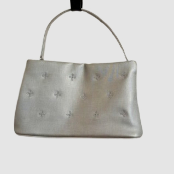 💜RARE Silver Satin Evening Bag - Picture 1 of 13